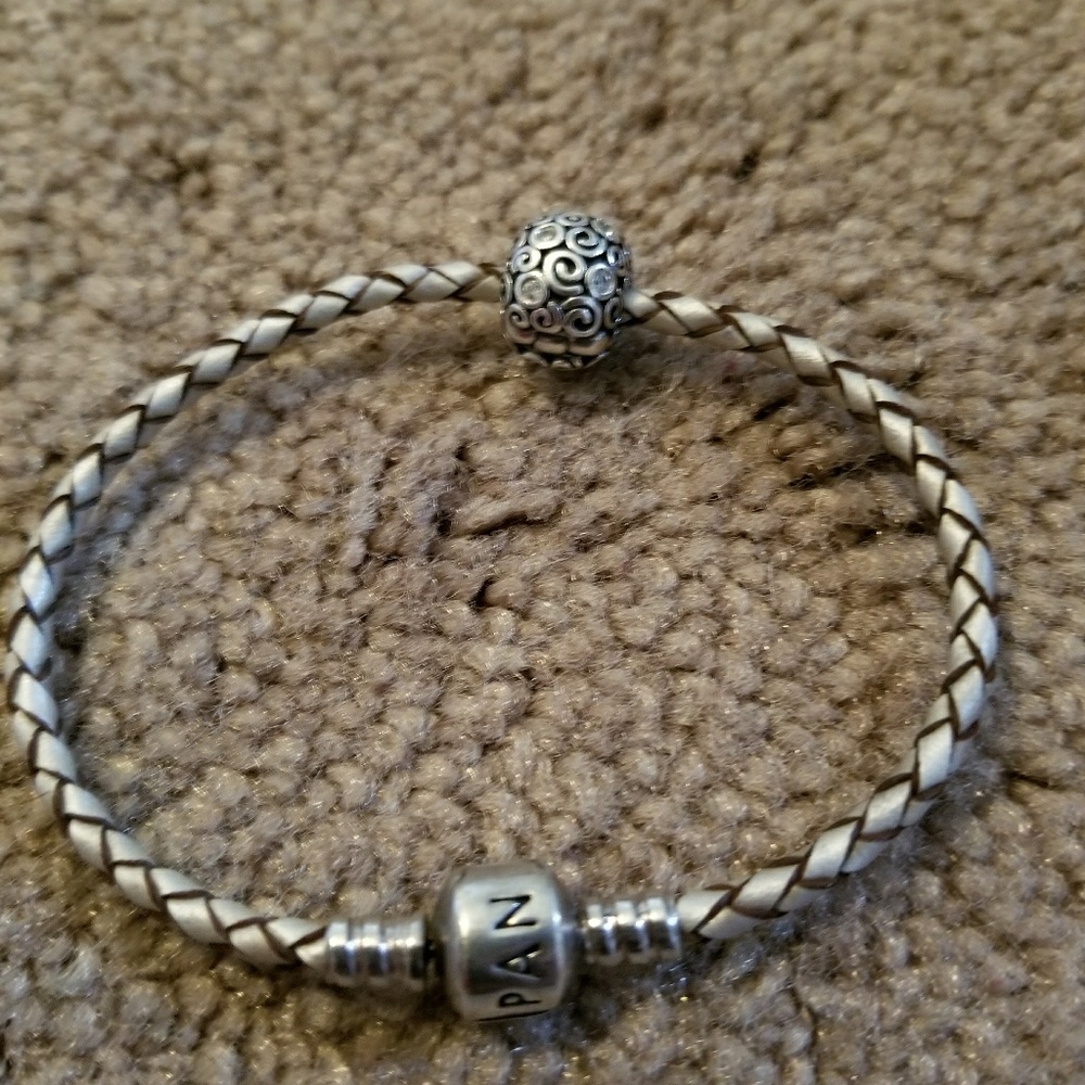 SOLD Pandora leather bracelet tan beige nude